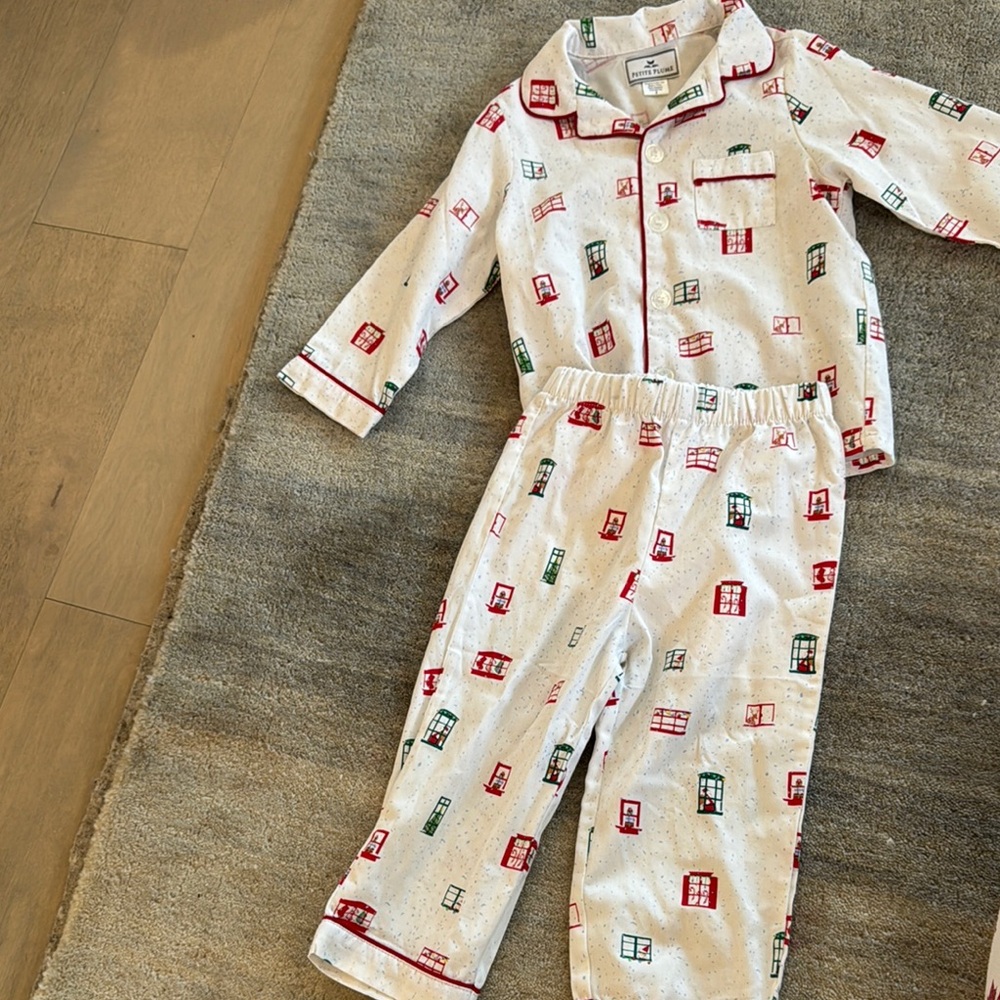 Charming Kids Pajama Set with Red and Green Patterns Size 2